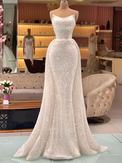 White Sheath/Column Strapless Sparkly Sequin Prom Dresses #Milly020122957