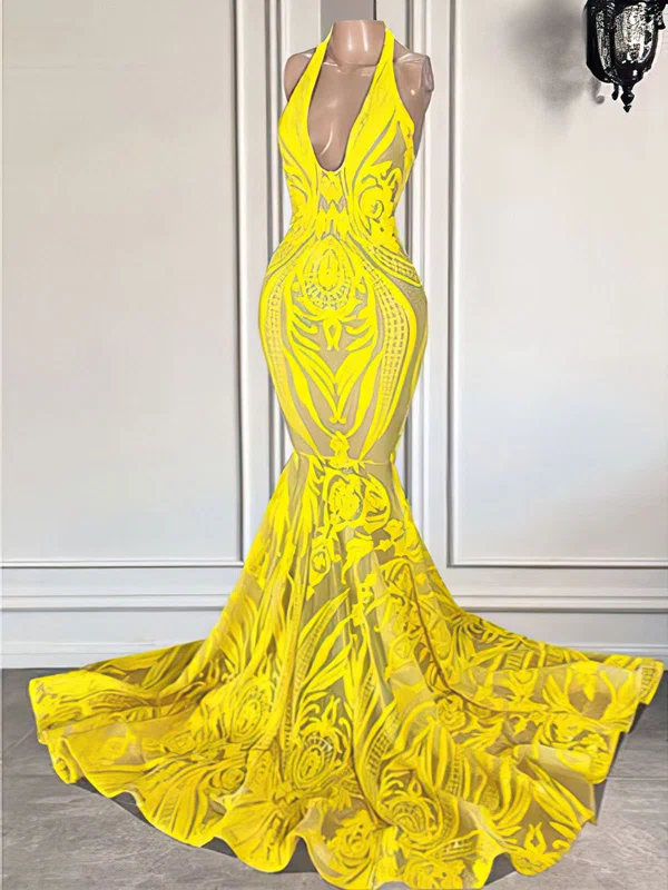 Mermaid Halter Sparkly Sequin Prom Dresses #Milly020122959