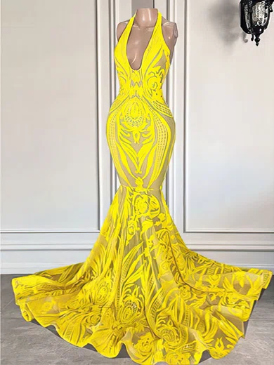 Mermaid Halter Sparkly Sequin Prom Dresses #Milly020122959