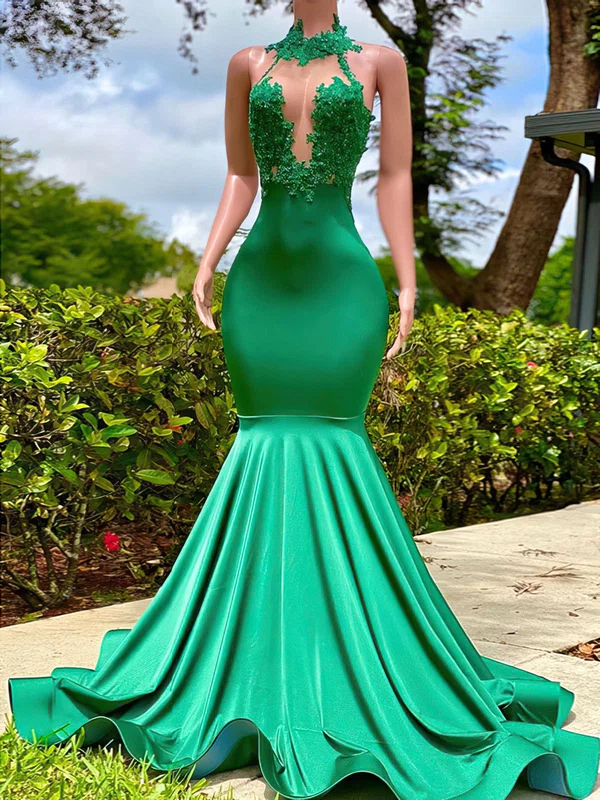 Mermaid Halter Jersey Backless Cut Out Prom Dresses With Appliques #Milly020122961