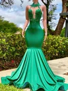 Mermaid Halter Jersey Backless Cut Out Prom Dresses With Appliques #Milly020122961