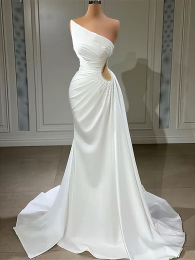 Sheath/Column Strapless Satin Cut Out Prom Dresses With Beading #Milly020122969