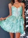 V-neck Glitter Tulle Tiered Homecoming Dresses #Milly02054235