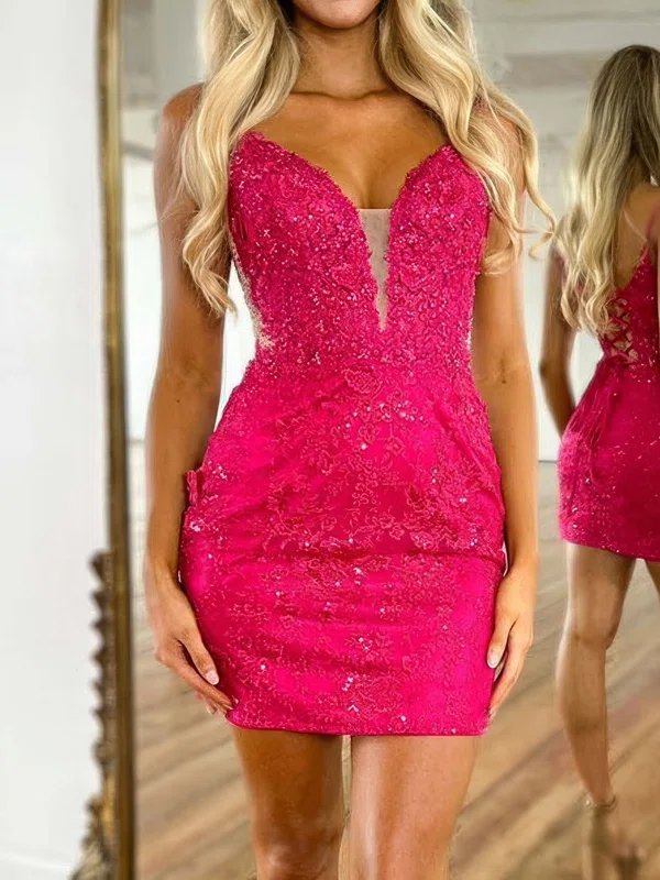 V-neck Glitter Lace Bodycon Homecoming Dresses #Milly02054242