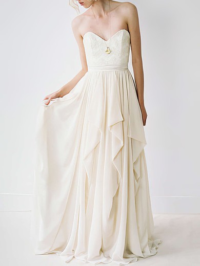 Court Train Sweetheart Chiffon Lace Sashes/Ribbons Lace-up Ivory Wedding Dress #00020848