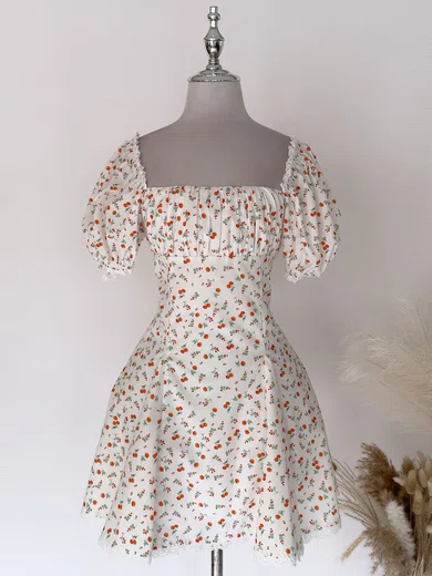 A-line Square Neckline Lace Short Sleeve Homecoming Dresses #Milly02053963