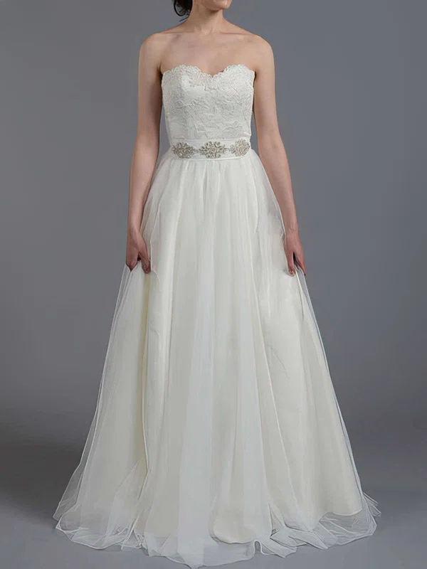 Ball Gown Sweetheart Tulle Sweep Train Wedding Dresses With Lace #00020865