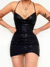 Sparkly Black Bodycon Cowl Neck Sequin Dress PT02054022