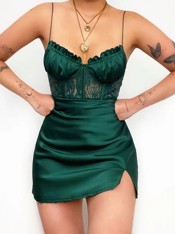 Dark Green V-neck Satin Bodycon Homecoming Dresses #Milly02054024