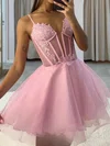 V-neck Glitter Skater Homecoming Dresses With Appliques Lace #Milly02054084