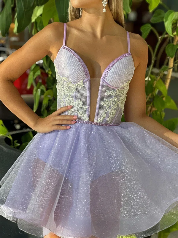 V-neck Glitter Skater Homecoming Dresses With Crystal Detailing #Milly02054091