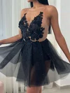 V-neck Glitter Skater Homecoming Dresses With Appliques Lace #Milly02054107