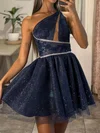One-Shoulder Glitter Skater Homecoming Dresses With Beading #Milly02054110