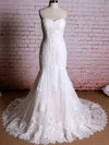 Trumpet/Mermaid Sweetheart Tulle Court Train Wedding Dresses With Appliques Lace #00020920