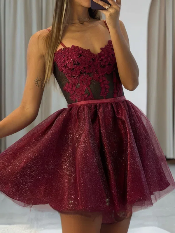 Sweetheart Glitter Skater Homecoming Dresses With Appliques Lace #Milly02054151