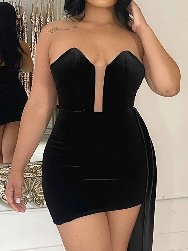 Black V-neck Velvet Bodycon Homecoming Dresses #Milly02054358