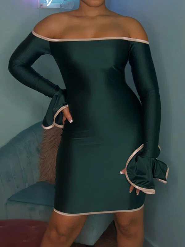 Dark Green Off-The-Shoulder Long Sleeve Bodycon Homecoming Dresses #Milly02054361
