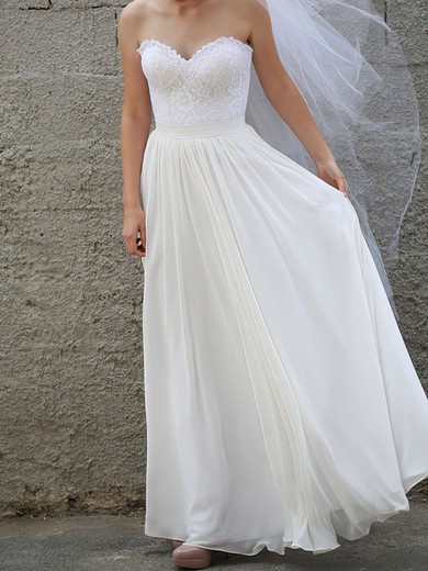 Graceful A-line Chiffon Lace Sashes/Ribbons Sweetheart White Wedding Dresses #00020954