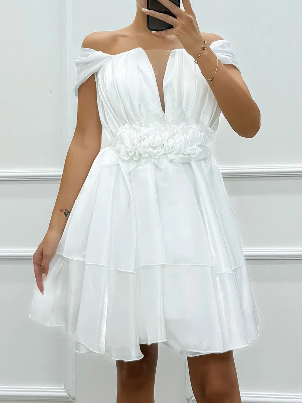 White Off-The-Shoulder Organza Tiered Homecoming Dresses #Milly02054331