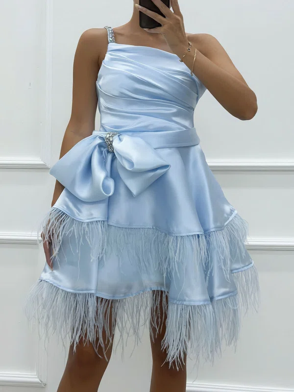 Sky Blue One-Shoulder Feathers Homecoming Dresses #Milly02054332