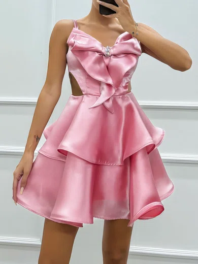 Pink Cutout Satin Tiered Homecoming Dresses #Milly02054338
