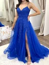 Ball Gown V-neck Tulle Prom Dresses With Appliques #Milly020123515