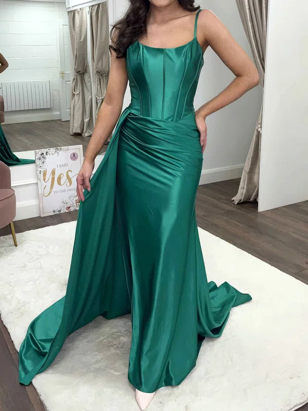 Sheath/Column Square Neck Satin Corset Prom Dresses With Ruched #Milly020123535