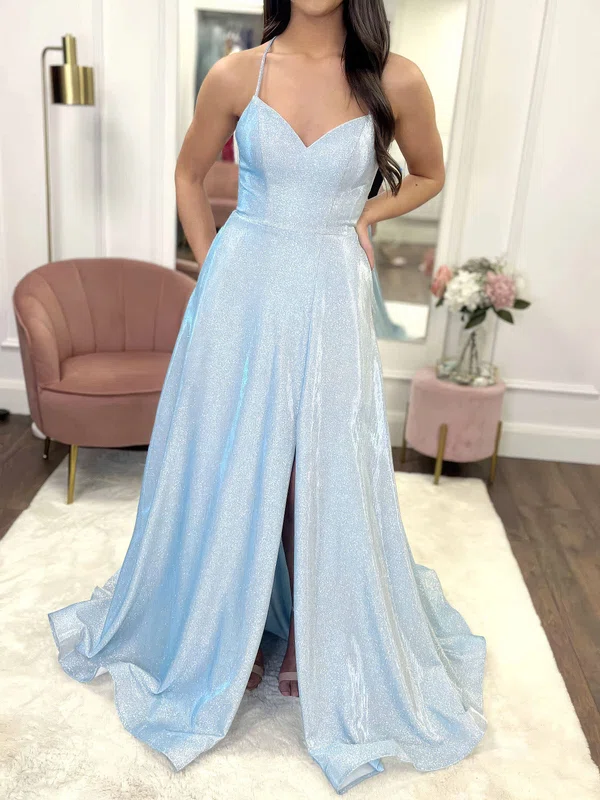 A-line V-neck Glitter Prom Dresses #Milly020123536