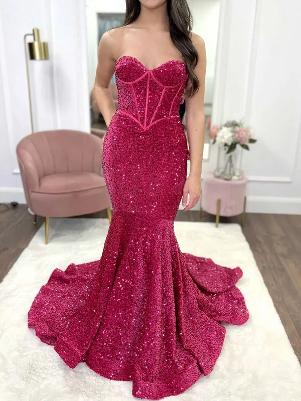 Mermaid Strapless Sparkly Velvet Sequin Prom Dresses #Milly020123540