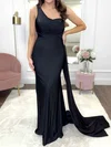 Sheath/Column One Shoulder Jersey Modest Prom Dresses With Ruched #Milly020123548