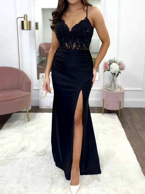 Sheath/Column V-neck Jersey Corset Prom Dresses With Appliques #Milly020123552