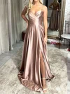 A-line V-neck Satin Prom Dresses With Ruched #Milly020123561