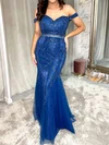 Mermaid Off-the-shoulder Tulle Beaded Prom Dresses #Milly020123566