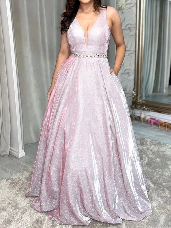 Ball Gown/Princess V-neck Glitter Floor-length Prom Dress With Beading #Milly020123569