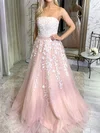 Ball Gown Strapless Lace Tulle Prom Dresses With Appliques #Milly020123583