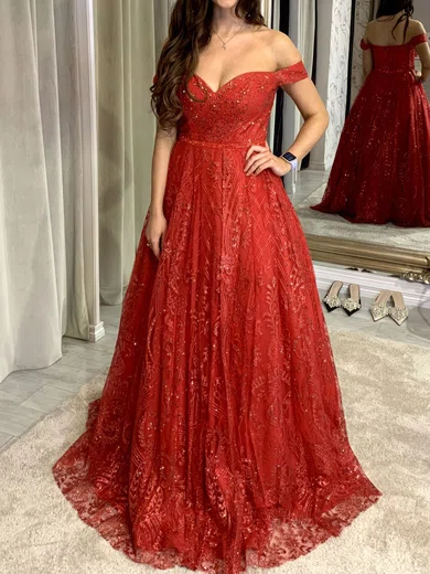 Ball Gown Off-the-shoulder Lace Prom Dresses #Milly020123585