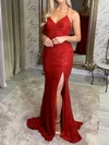 Sheath/Column V-neck Sequin Sweep Train Prom Dress With Split Front #Milly020123591