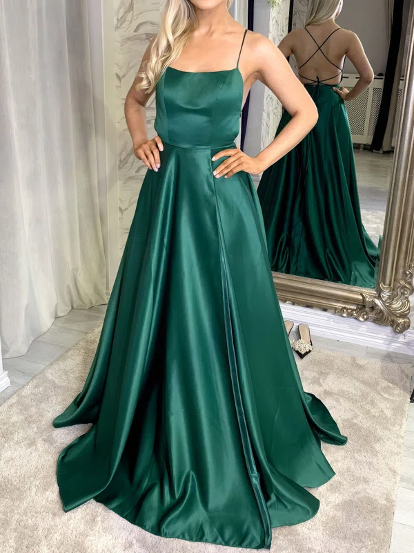 Ball Gown Scoop Neck Satin Prom Dresses With Ruched #Milly020123592
