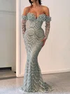 Trumpet/Mermaid Off-the-shoulder Glitter Sweep Train Prom Dress With Beading #Milly020123642