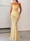 Sheath/Column Straight Glitter Sweep Train Prom Dress With Ruched #Milly020123643