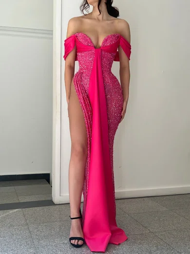 Sheath/Column Off-the-shoulder Sparkly Sequin Satin Prom Dresses #Milly020123648