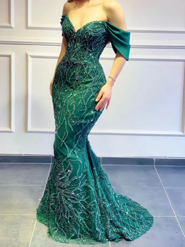 Trumpet/Mermaid Off-the-shoulder Glitter Lace Sweep Train Prom Dress #Milly020123652