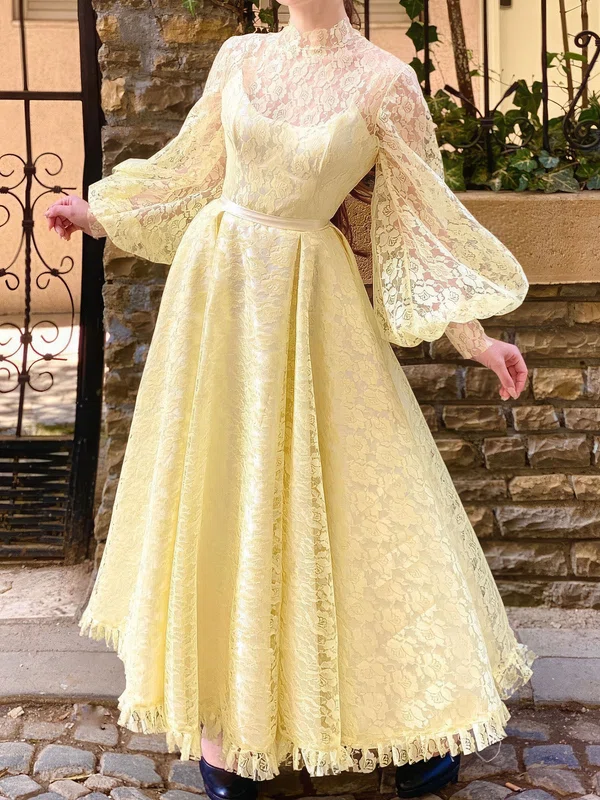 Ball Gown/Princess High Neck Lace Ankle-length Prom Dress #Milly020123654