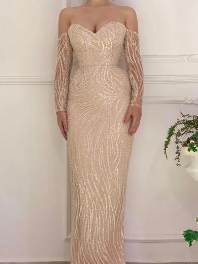 Sheath/Column Off-the-shoulder Sparkly Sequin Prom Dresses #Milly020123657