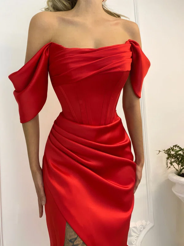 Sheath/Column Off-the-shoulder Satin Corset Prom Dresses With Ruched #Milly020123658