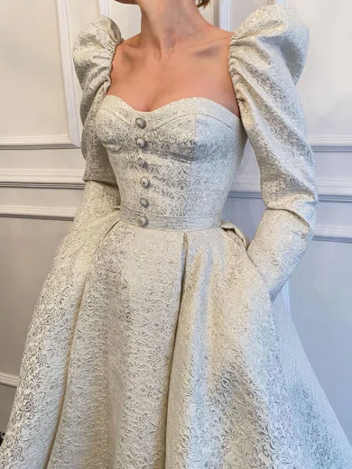 Ball Gown Sweetheart Satin Prom Dresses With Long Sleeves #Milly020123670