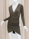 Long Sleeve V-neck Glitter Split Bodycon Homecoming Dresses #Milly02054182