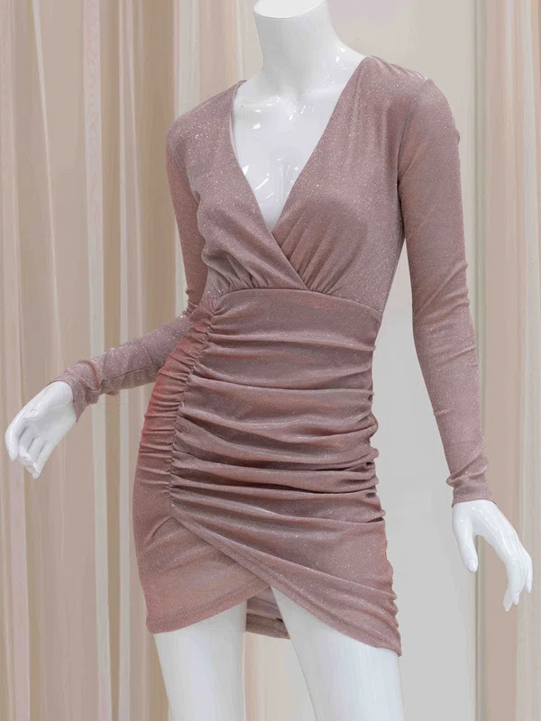 Long Sleeve V-neck Glitter Split Bodycon Homecoming Dresses #Milly02054183