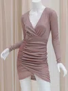 Long Sleeve V-neck Glitter Split Bodycon Homecoming Dresses #Milly02054183