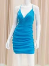 Blue V-neck Glitter Ruched Bodycon Homecoming Dresses #Milly02054193